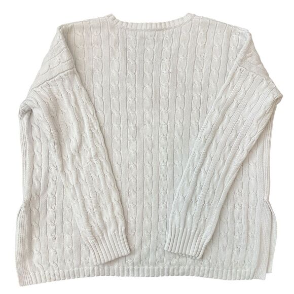 Polo Ralph Lauren Cable-Knit Cotton Sweater V-Neck Cream White Women's Size L - Picture 6 of 9